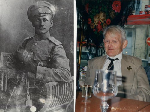 Хорунжий 1-го Донского генералиссимуса князя Суворова полка, автор вальса Мазурские озера Виктор Иванович Сысоев в 1914 году и его брат - офицер 53-го Донского казачьего полка, партизан Семилетовского отряда, имевший одиннадцать ран.jpg