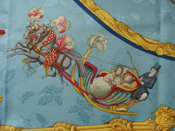 Жаккард на платке Hermes &quot;Plumes et Grelots&quot;