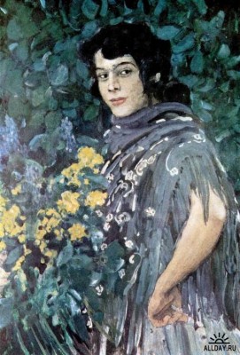 А.Головин Испанка с букетом желтых цветов