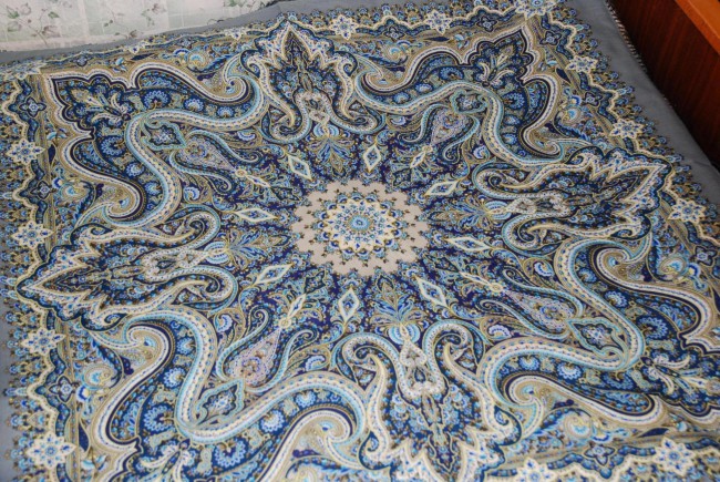 Платок шерстяной с шелковой бахромой &quot;Розмарин&quot;, вид 1, 89x89 см<br />Художник: Фадеева Валерия