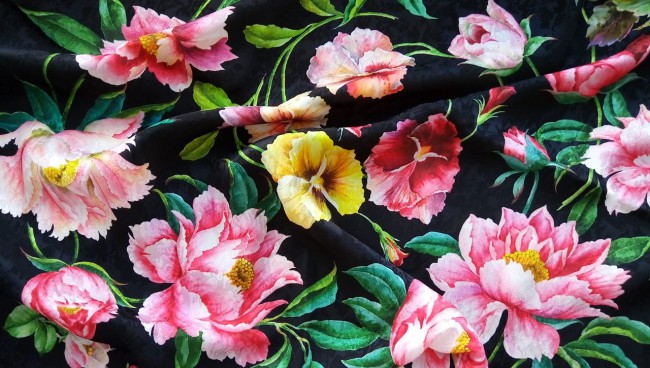 Платок шелковый (жаккард) "Анютины глазки", вид 18, 89х89 см