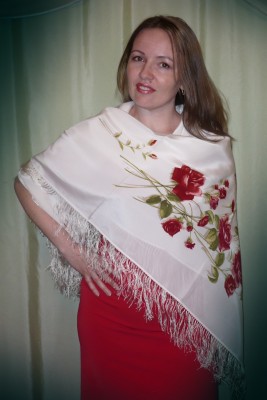розы на снегу (шелк)