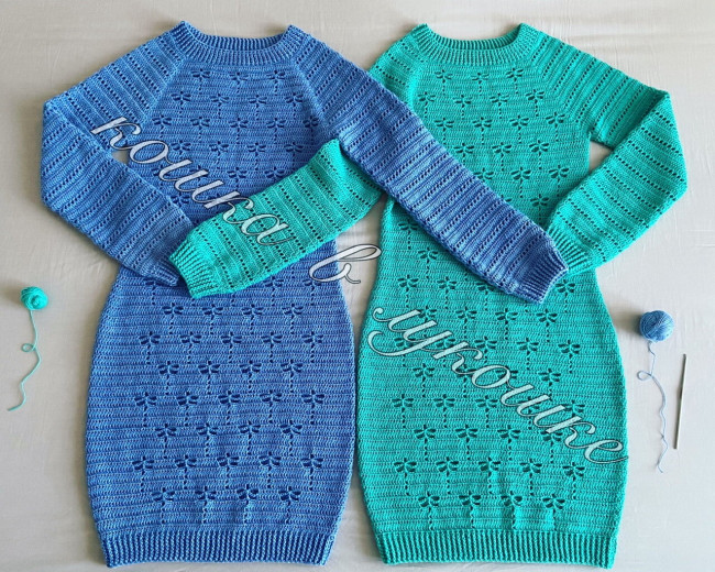 Платьица себе и дочери, пряжа gazzal baby wool, крючок номер 3.0