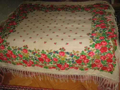 Старинный платок шерстяной, размер 1.5 Х 1.5 м