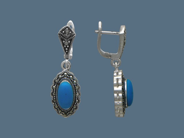Серьги, серебро 830, бирюза, марказит, хризопраз.jpg