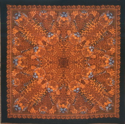 Леопарды (шерсть, ручная набойка, шерстяная бахрома, 148х147 см), 1937 г..jpg