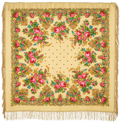 - Платок шерстяной с шерстяной бахромой "Летние сумерки", 125х125 см, цена 1010