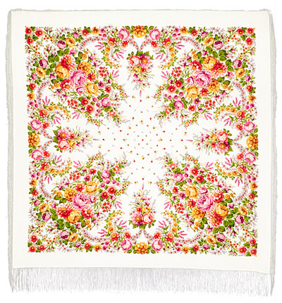 Платок шерстяной с шелковой бахромой "Малиновка", 125х125 см, цена 1060