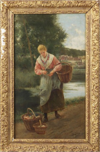 Luis Jimenez Aranda (Spanish, 1845-1928) Young lady with vegetable basket