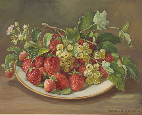 Блюдце с клубникой и смородиной. 1950 г.